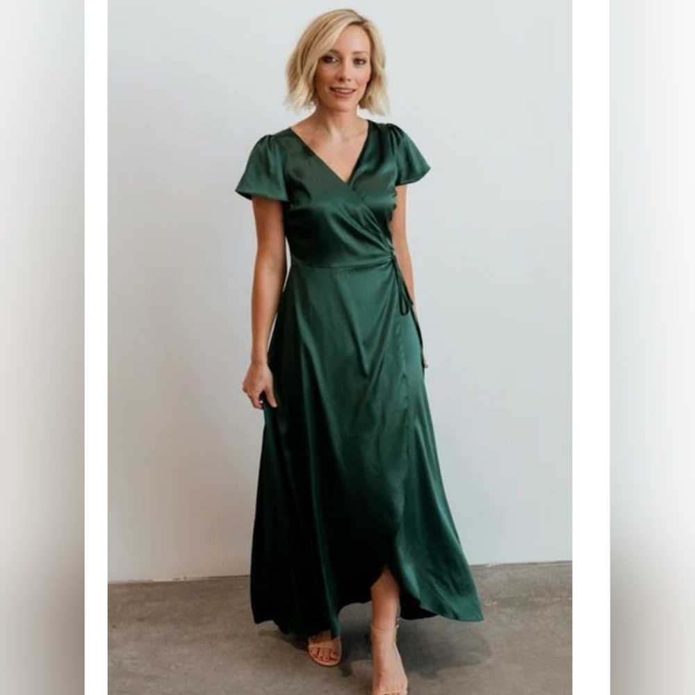 Baltic Born Green Krystal Satin Wrap Gown  Sz M